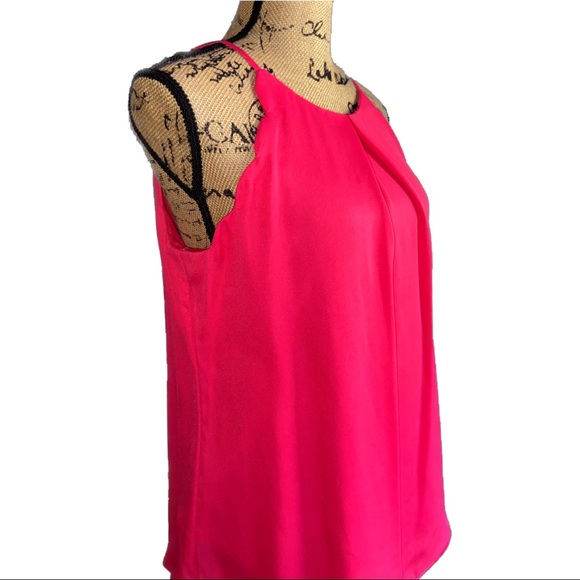 NWOT-Bright Pink Pleated & Scalloped Top